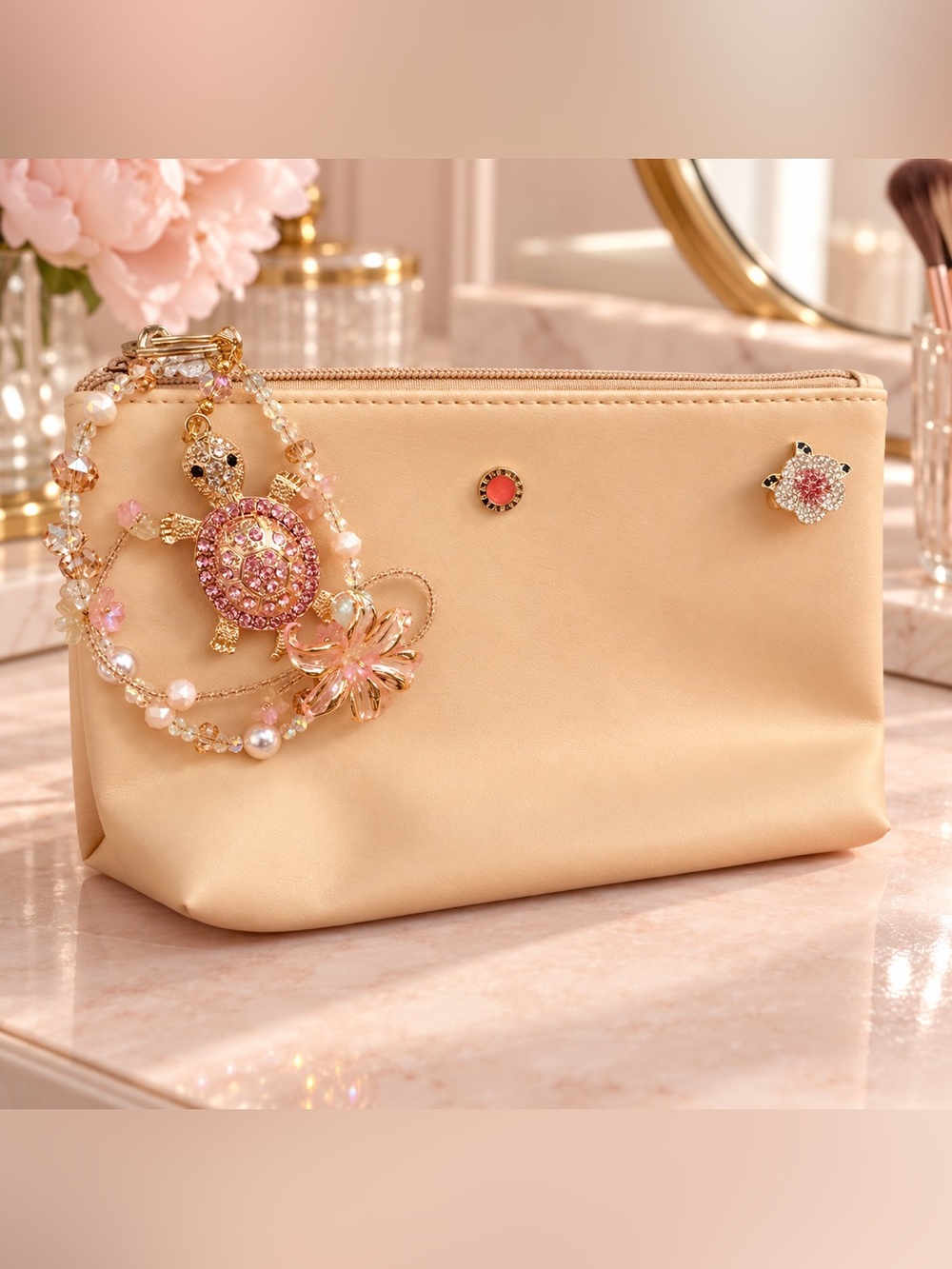 NWOT Custom Pink Turtle Emirates × BVLGARI Cosmetic Pouch